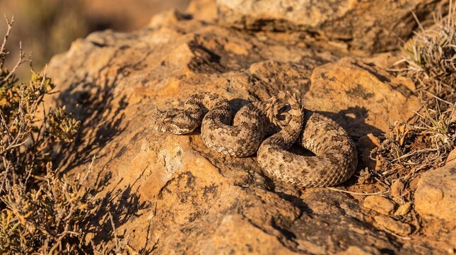 Spider-tailed horned viper on a rock