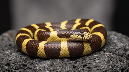 Fototapeta premium High yellow California kingsnake on a rock