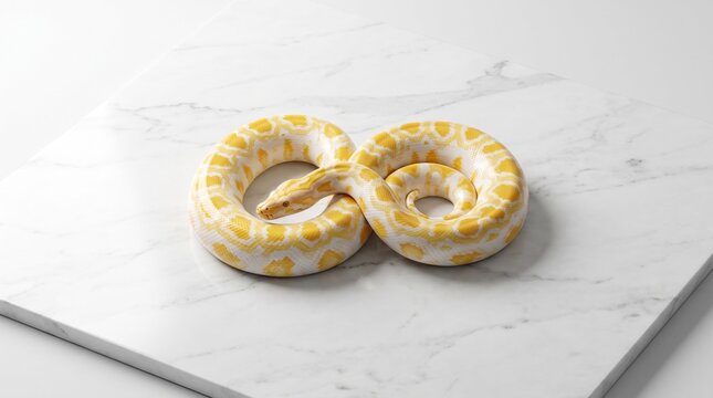 Albino Burmese python on white marble