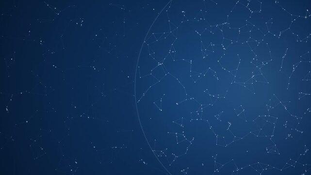 Celestial star map on dark blue background, astronomical constellation chart, night sky galaxy animation for science education
