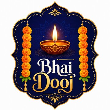 Bhai dooj festival greeting card design with oil lamp and flowers