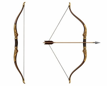 Wooden hunting bow with an arrow isolated on a white background