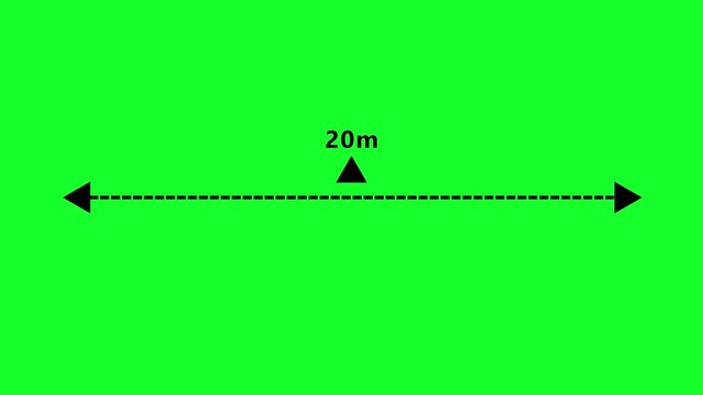 animated A dotted line representing a 20 meter measurement for design  in 4K animation with alpha channel and layout purposes on green screen background 20 meter dimension dotted line