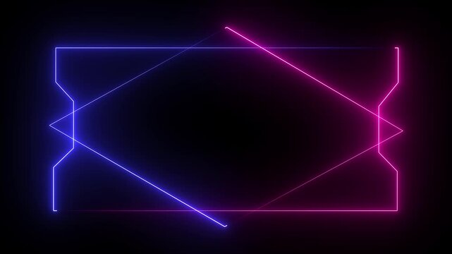 Abstract neon glowing light high tech rectangular dark blue and pink color frame animation on background. New design frame . 4k animation motion graphics video.