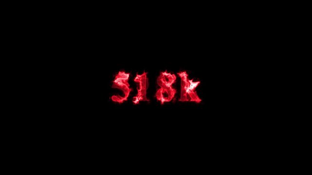 Red 518k text with dynamic fire animation isolated on black background video.