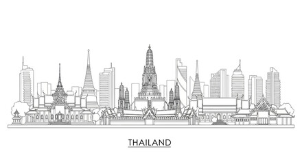 Fototapeta premium Bangkok Skyline Illustration - Thailand Landmark Cityscape