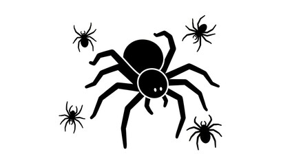 Black spider silhouettes on white background. © Slowme