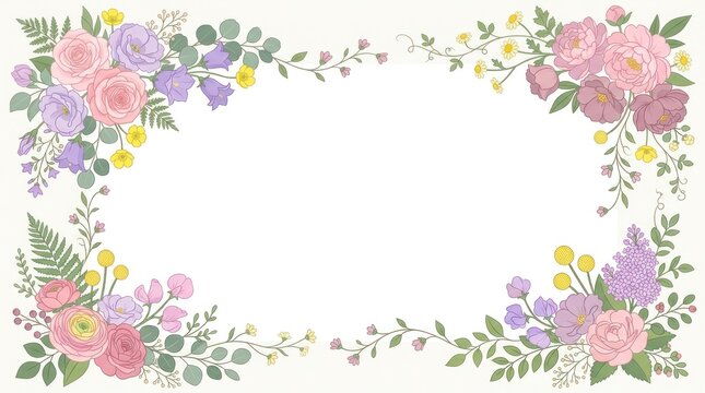 A floral arrangement with pink and purple flowers, green leaves, and yellow accents on a white background.