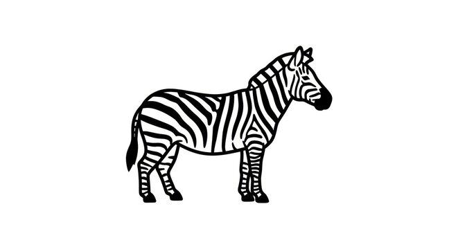 zebra standing in profile view.