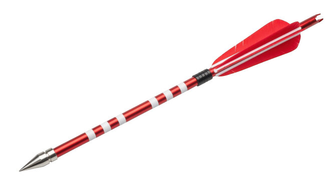 Red and white metal archery arrow isolated on transparent background