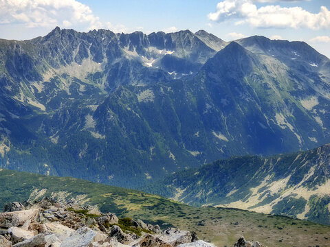 Strazhite ridge and Gazey area Pirin Mountains National Park Bulgaria jagged granite mountain crest and rocky cirque valley near Bansko
