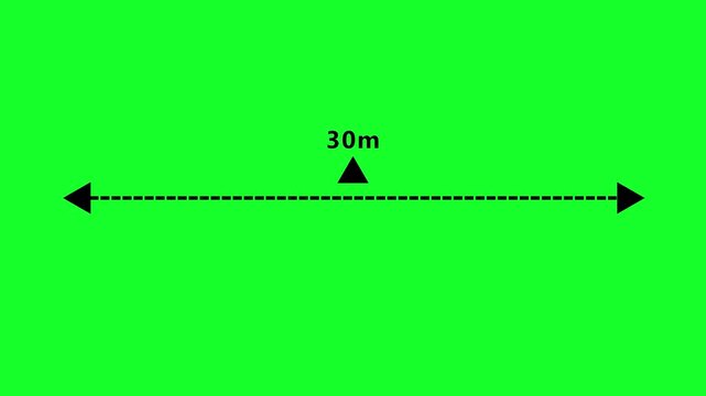animated A dotted line representing a 30 meter measurement for design  in 4K animation with alpha channel and layout purposes on green screen background 30 meter dimension dotted line