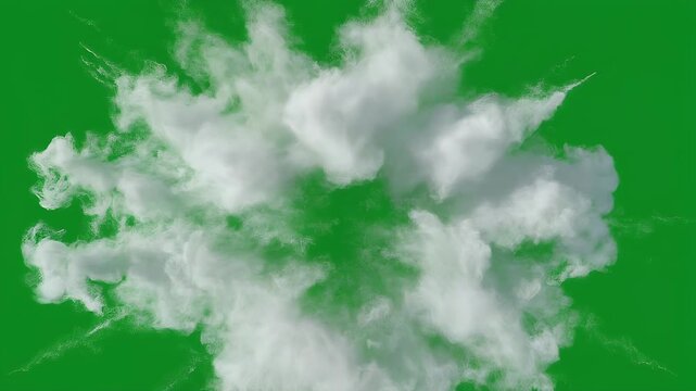 Explosion of white powder against a green screen background.