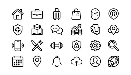 Fototapeta premium Icon Bundle, Modern Lifestyle Icons Set with Home, Travel, Security, and Communication Symbols