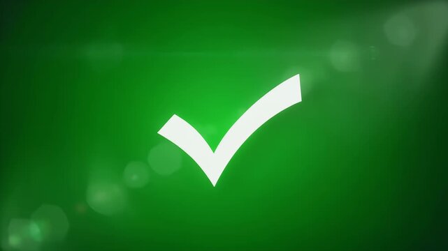 A white checkmark is displayed prominently on a vibrant green background with soft bokeh effects.