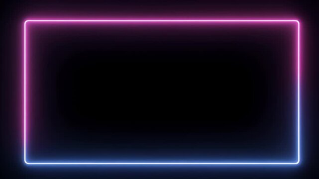 A glowing neon rectangle with blue and pink light on a black background.