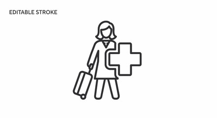 Fototapeta premium Person with suitcase and medical cross icon representing travel healthcare