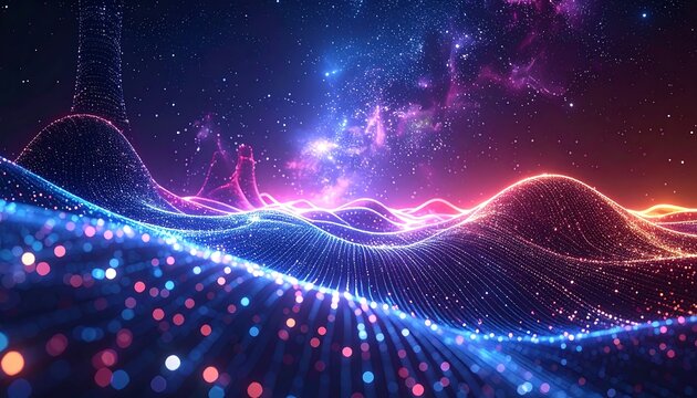 Abstract digital art with glowing particles and cosmic energy.