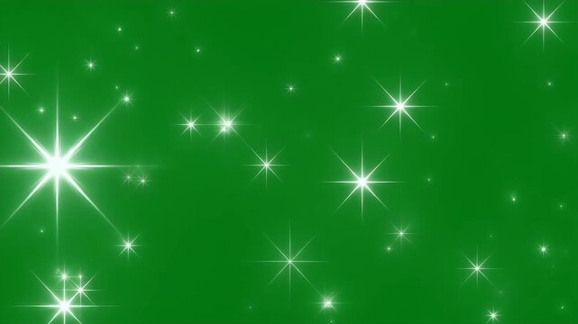 Sparkling stars on a green background create a festive and magical atmosphere.