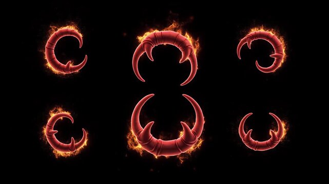 Fiery devil horns forming crescent shapes on a black background