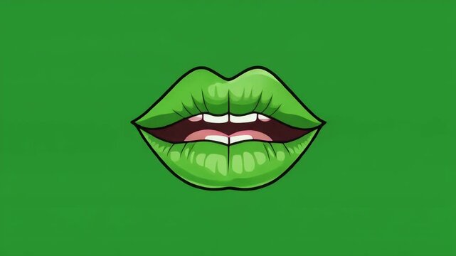 Stylized green lips open against a solid green background.