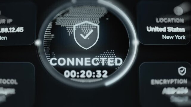 Interactive Secure VPN timer confirms 00:20:34 private session