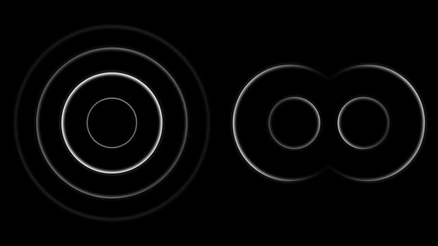 Abstract glowing sound waves and audio frequency rings isolated on dark background vector illustration