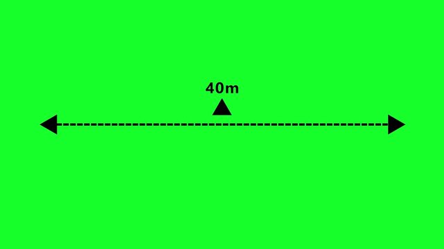 animated A dotted line representing a 40 meter measurement for design  in 4K animation with alpha channel and layout purposes on green screen background 40 meter dimension dotted line