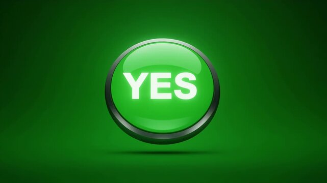 A glowing green button with the word YES in white letters.