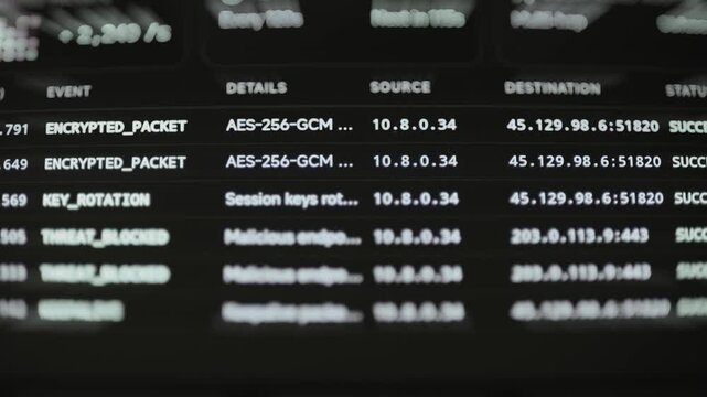 Interactive Encrypted packet log records AES-256-GCM traffic