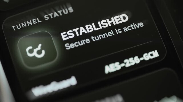 Interactive Secure tunnel status confirms AES-256-GCM encryption