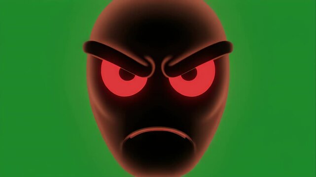 A dark, ominous figure with glowing red eyes and a grimace.