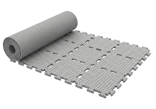 Grey interlocking foam puzzle mat roll for gym or playroom flooring isolated on transparent background