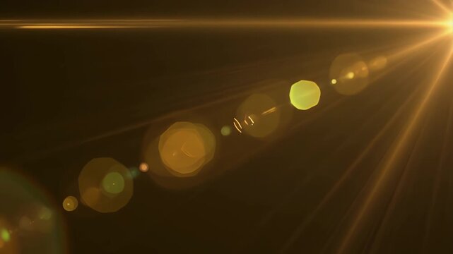 A bright lens flare emanates from the top right corner with circular bokeh effects.