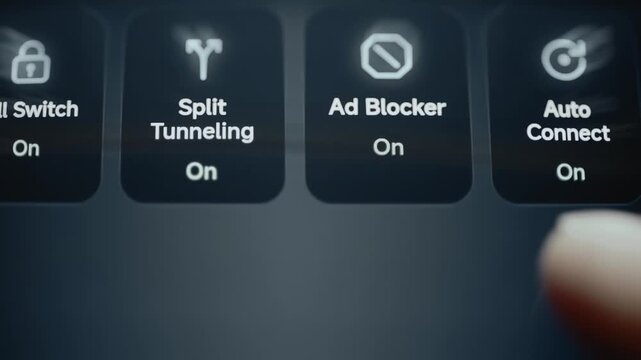 Interactive Privacy controls enable kill switch tunneling blocker and auto connect