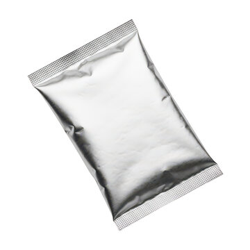 Small silver foil sachet packet for food or medicine isolated isolated on transparent background