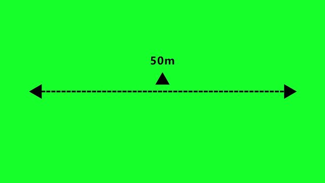 animated A dotted line representing a 50 meter measurement for design  in 4K animation with alpha channel and layout purposes on green screen background 50 meter dimension dotted line