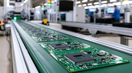 Naklejka premium Circuit boards moving along an automated production line