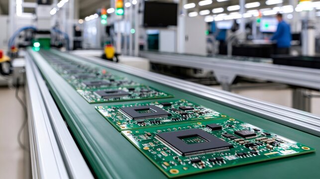Circuit boards moving along an automated production line