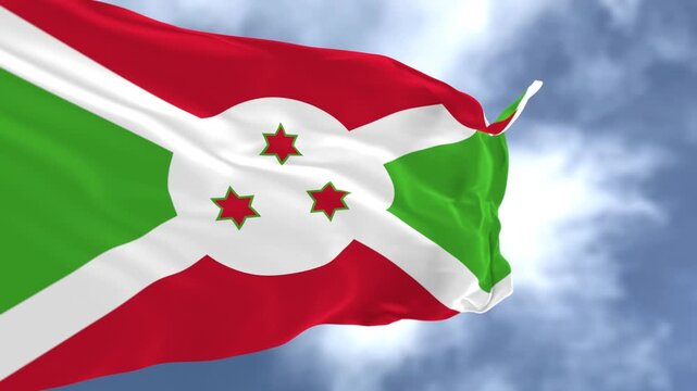 Burundi National Flags Waving with Sky Background.