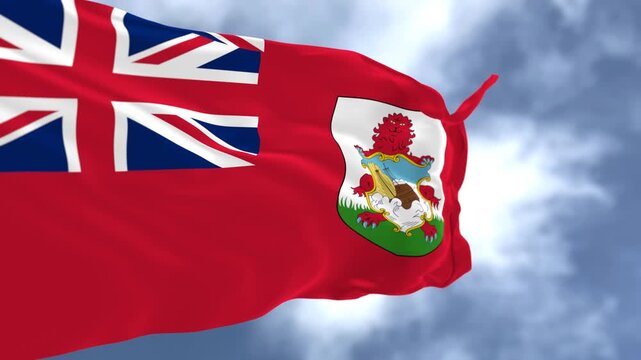 Bermuda National Flags Waving with Sky Background.