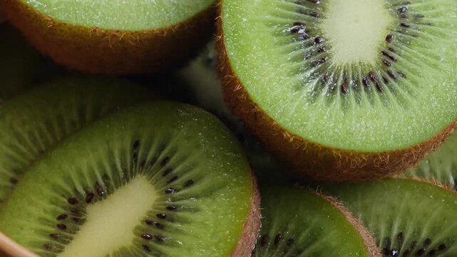 Fresh green and brown kiwi fruit whole and sliced