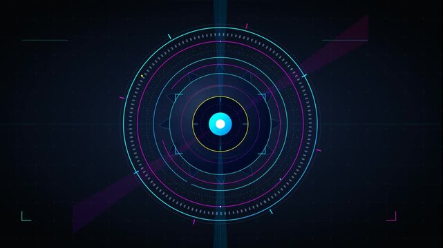 Futuristic Cyberpunk Camera Aperture Animated HUD Element Sci-Fi Digital Lens Shutter Neon Vector Concept