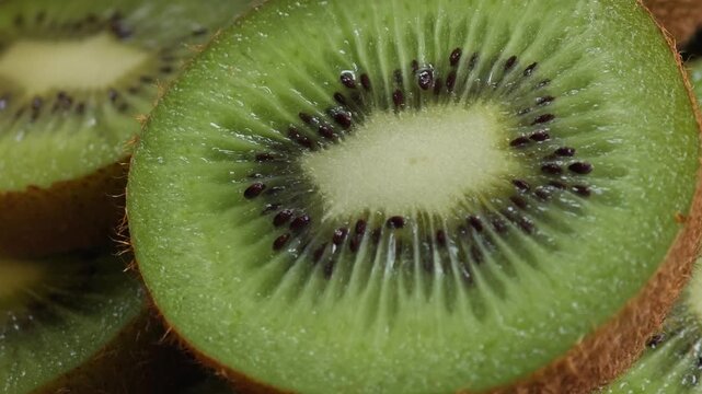 Fresh green and brown kiwi fruit whole and sliced