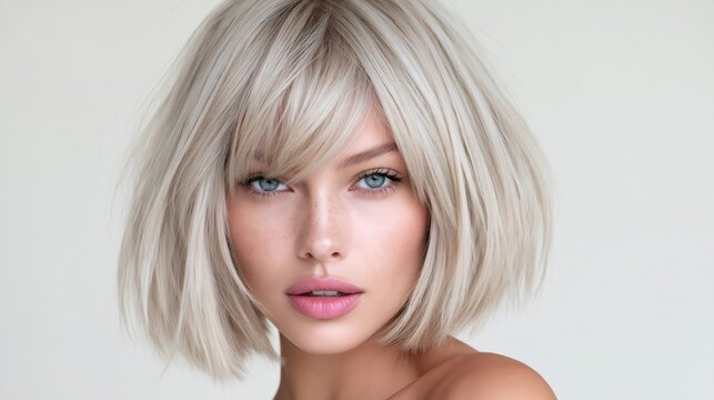 Woman with blonde bob hairstyle and natural beauty