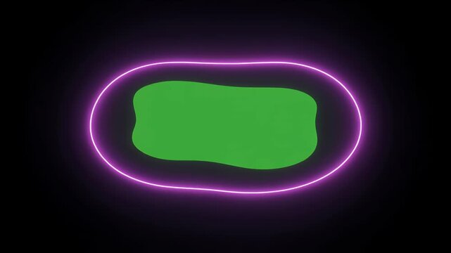A glowing purple neon outline surrounds a vibrant green amorphous shape against a dark background.
