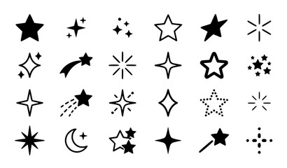 Fototapeta premium Minimal Black Star Sparkle Twinkle Geometric Icon Vector Collection