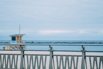 Fototapeta premium lifeguard station on Zurriola beach in San Sebastian, Spain