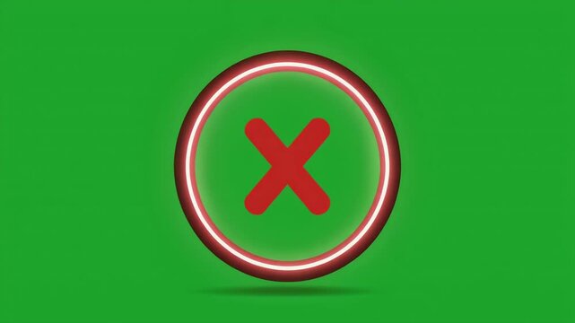 A red X mark within a glowing red circle on a green background.