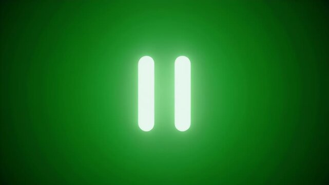 A bright green background with a glowing pause icon in the center.